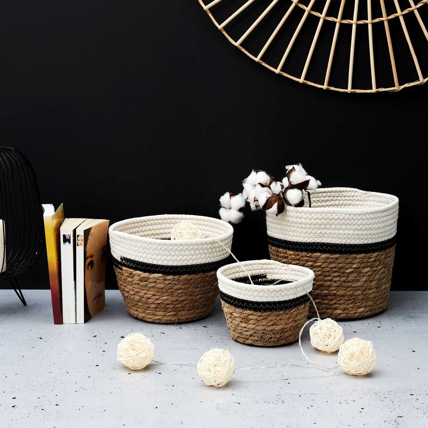 CORBEILLE TRESSEE ET COTON - LOT DE 3