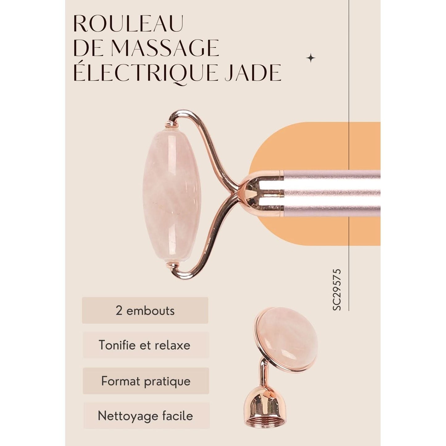 ROULEAU DE MASSAGE JADE ELECTRIQUE ROSE