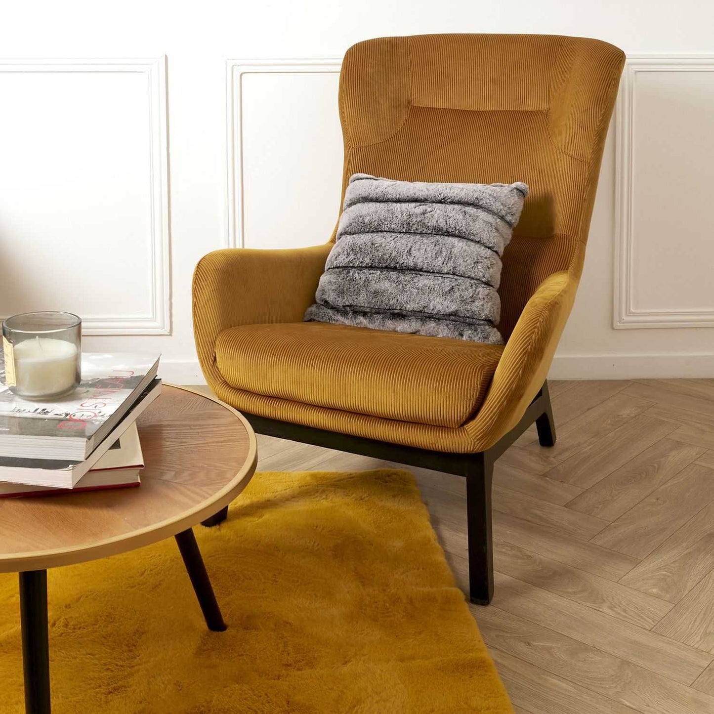 COUSSIN IMIT FOURRURE GRIS FONCE RAYE 40X40CM