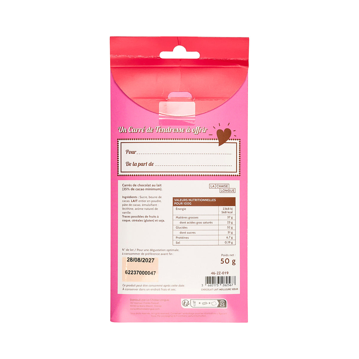 CARRES DE CHOCOLAT LAIT MEILLEURE SŒUR