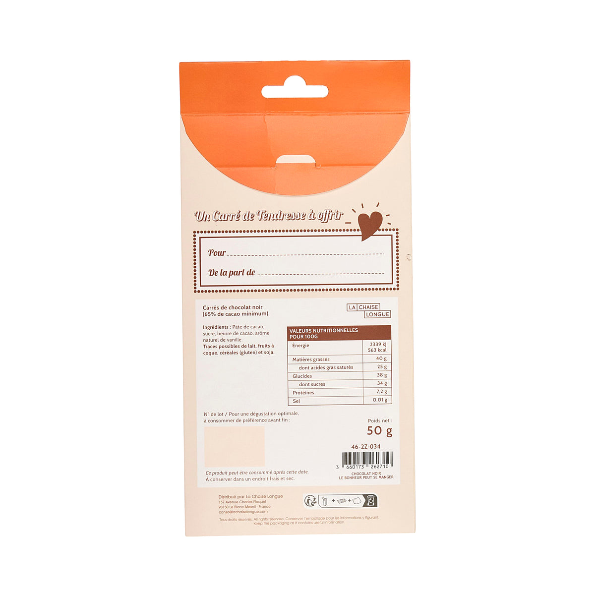 CARRES DE CHOCOLAT NOIR LE BONHEUR PEUT SE MANGER