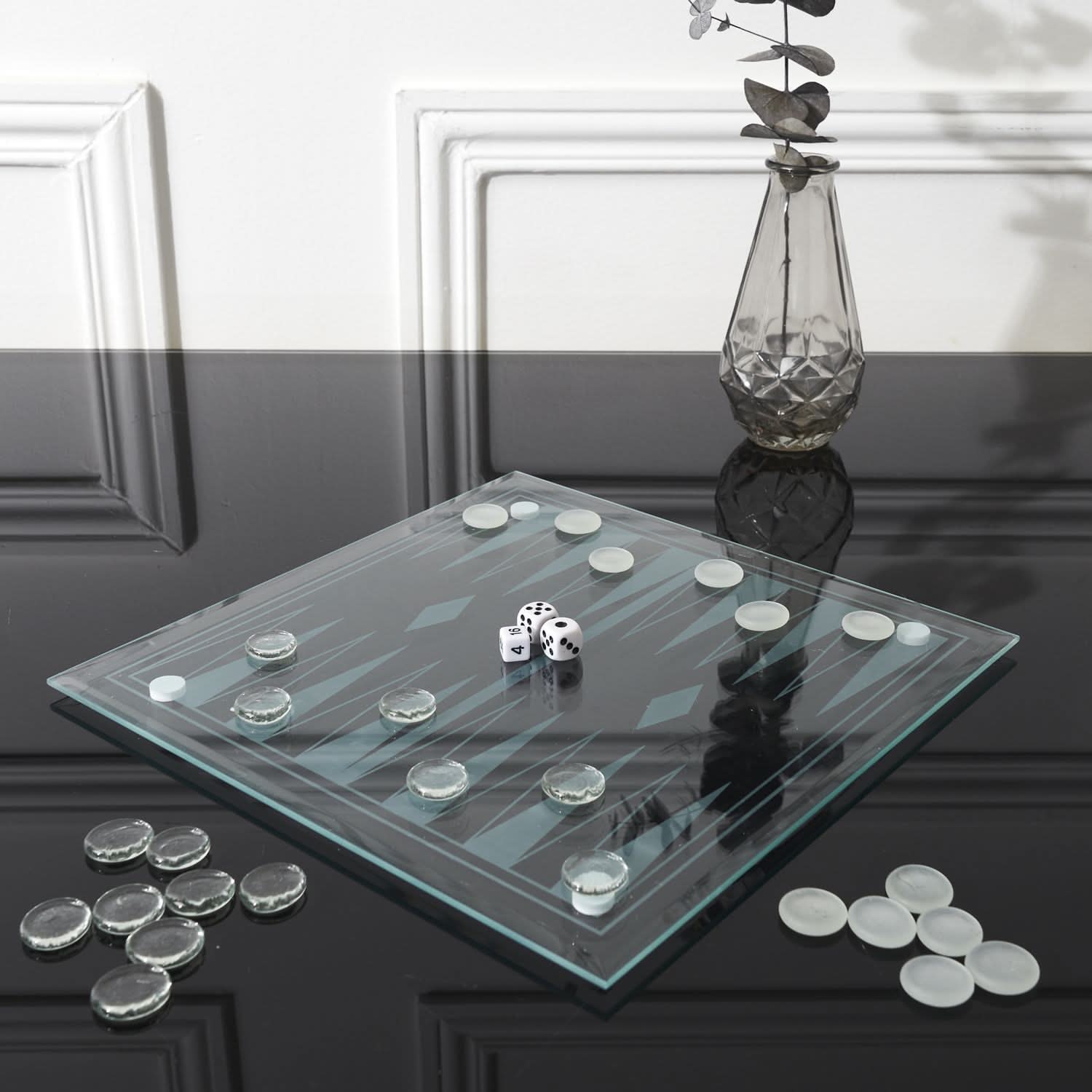 Jeu De Backgammon En Bois Premium – Planche 50 Cm (20″) – Verre Trempé – Neuf