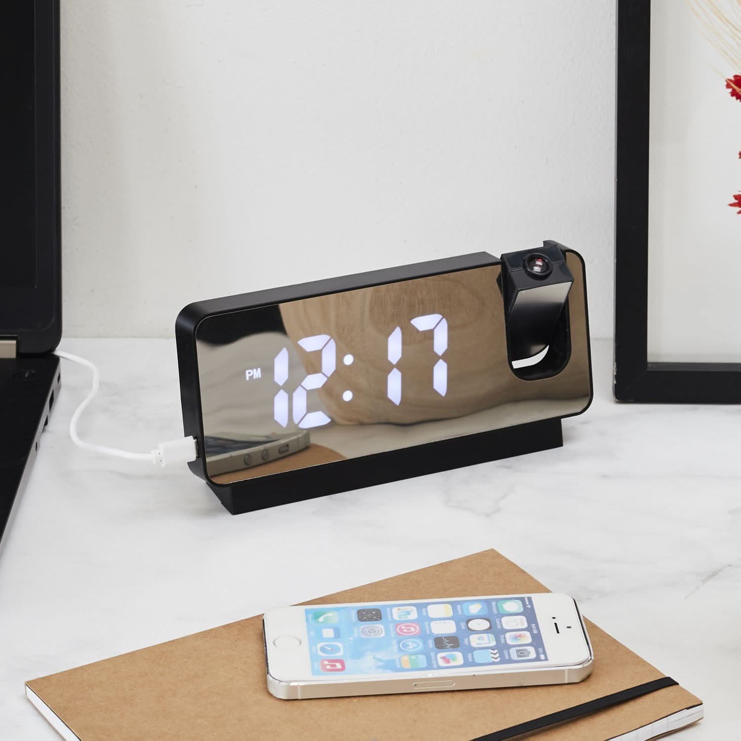 Réveil à Projection LED - Horloge Numérique Avec Miroir, Affichage Multifonction - Pour Bureau, Chambre, Sans Piles Incluses - 7