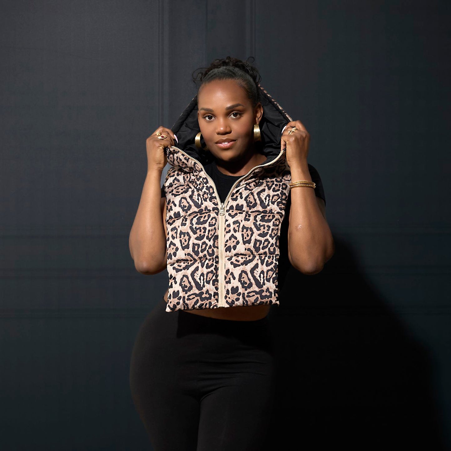 CAPUCHE DOUDOUNE REVERSIBLE LEOPARD