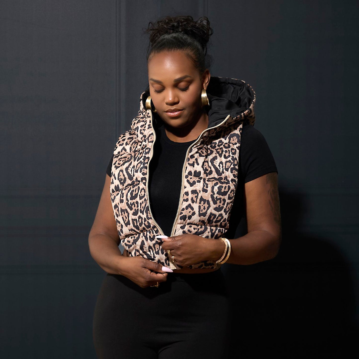 CAPUCHE DOUDOUNE REVERSIBLE LEOPARD