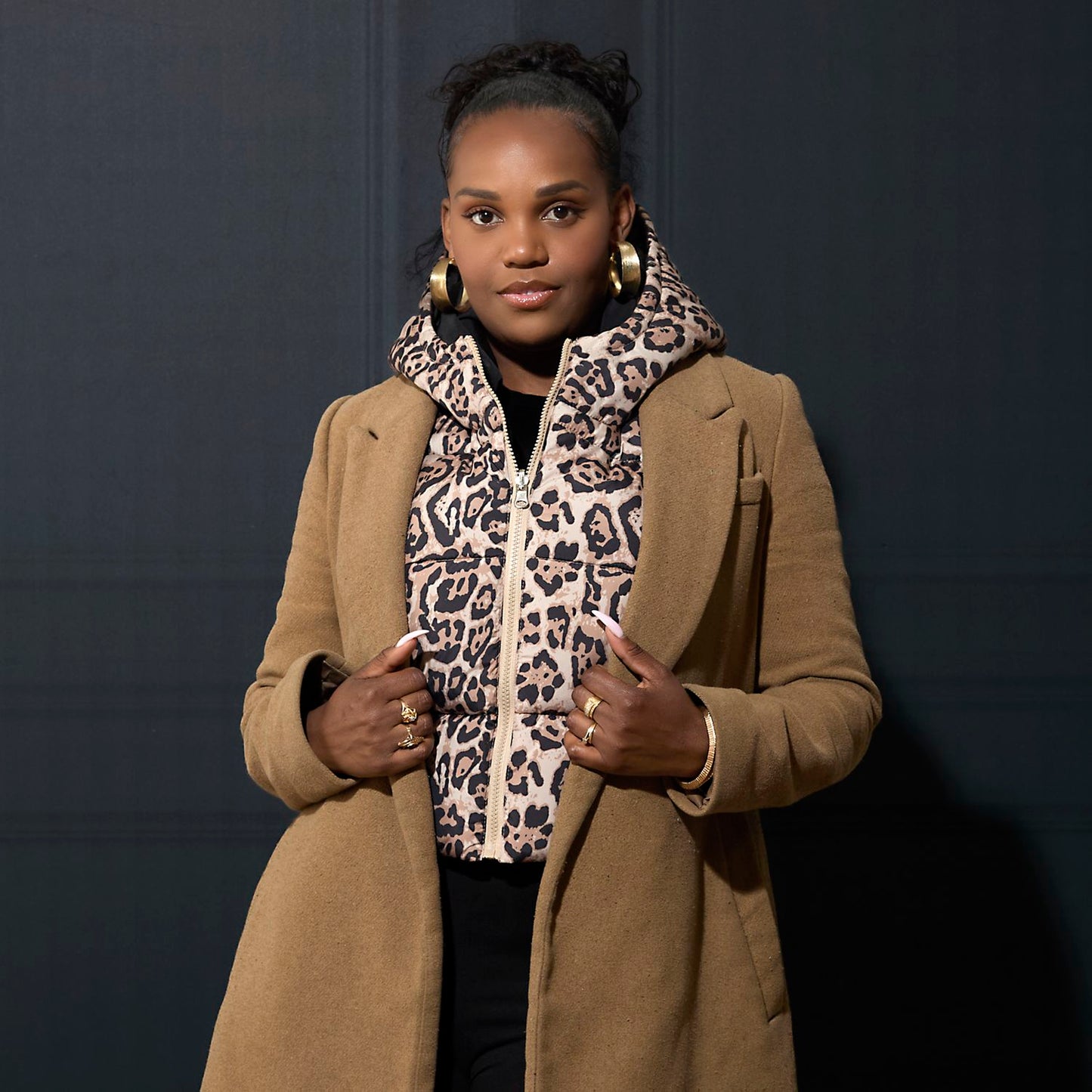 CAPUCHE DOUDOUNE REVERSIBLE LEOPARD