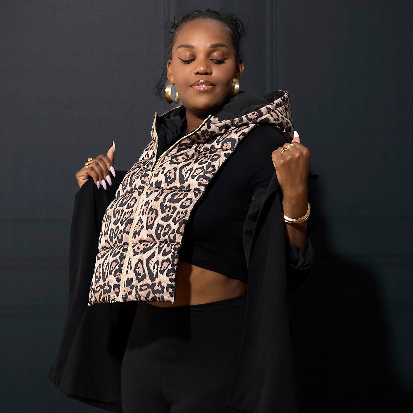 CAPUCHE DOUDOUNE REVERSIBLE LEOPARD