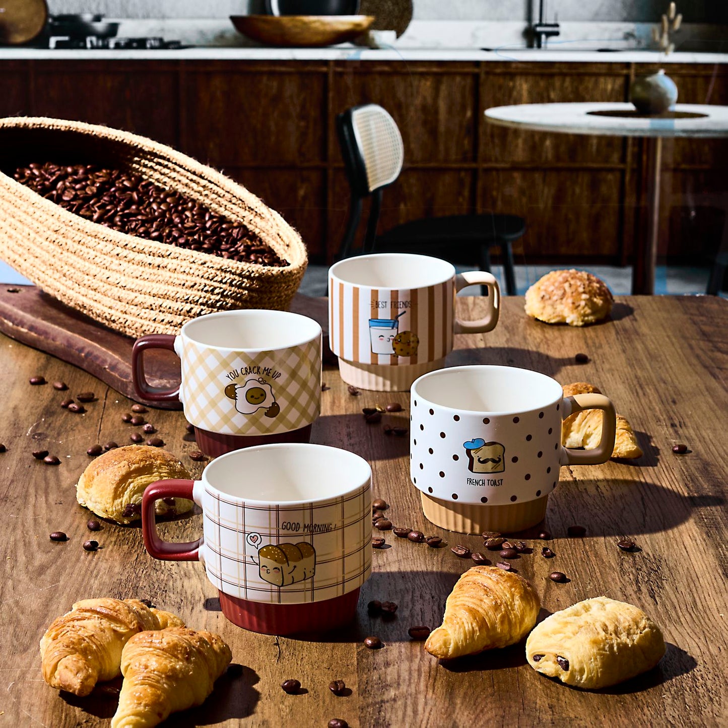 COFFRET 4 TASSES XL EMPILABLES YUMMY BREAKFAST