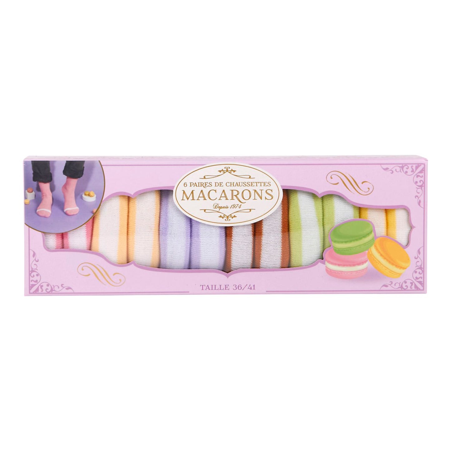 COFFRET DE 6 PAIRES DE CHAUSSETTES MACARON