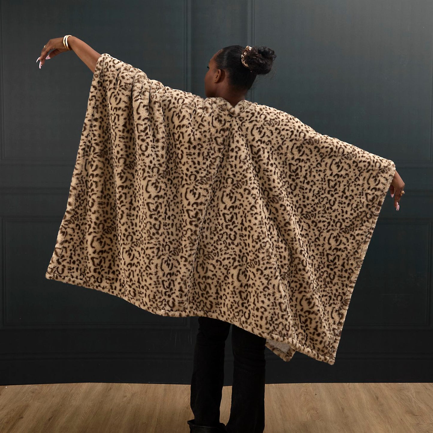 PLAID PONCHO LEOPARD KEILA