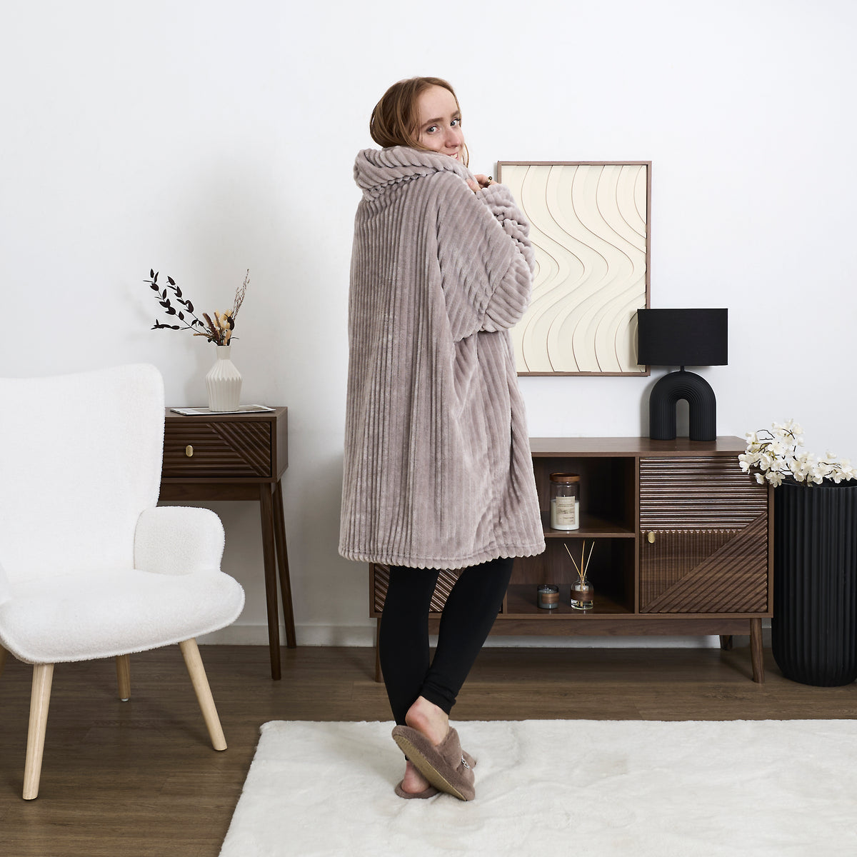 SWEAT XXL COCOON COTELE A CAPUCHE GRIS CLAIR