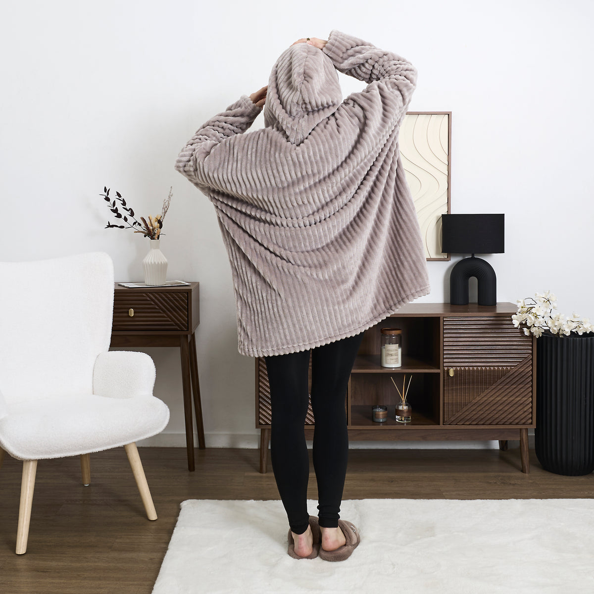 SWEAT XXL COCOON COTELE A CAPUCHE GRIS CLAIR