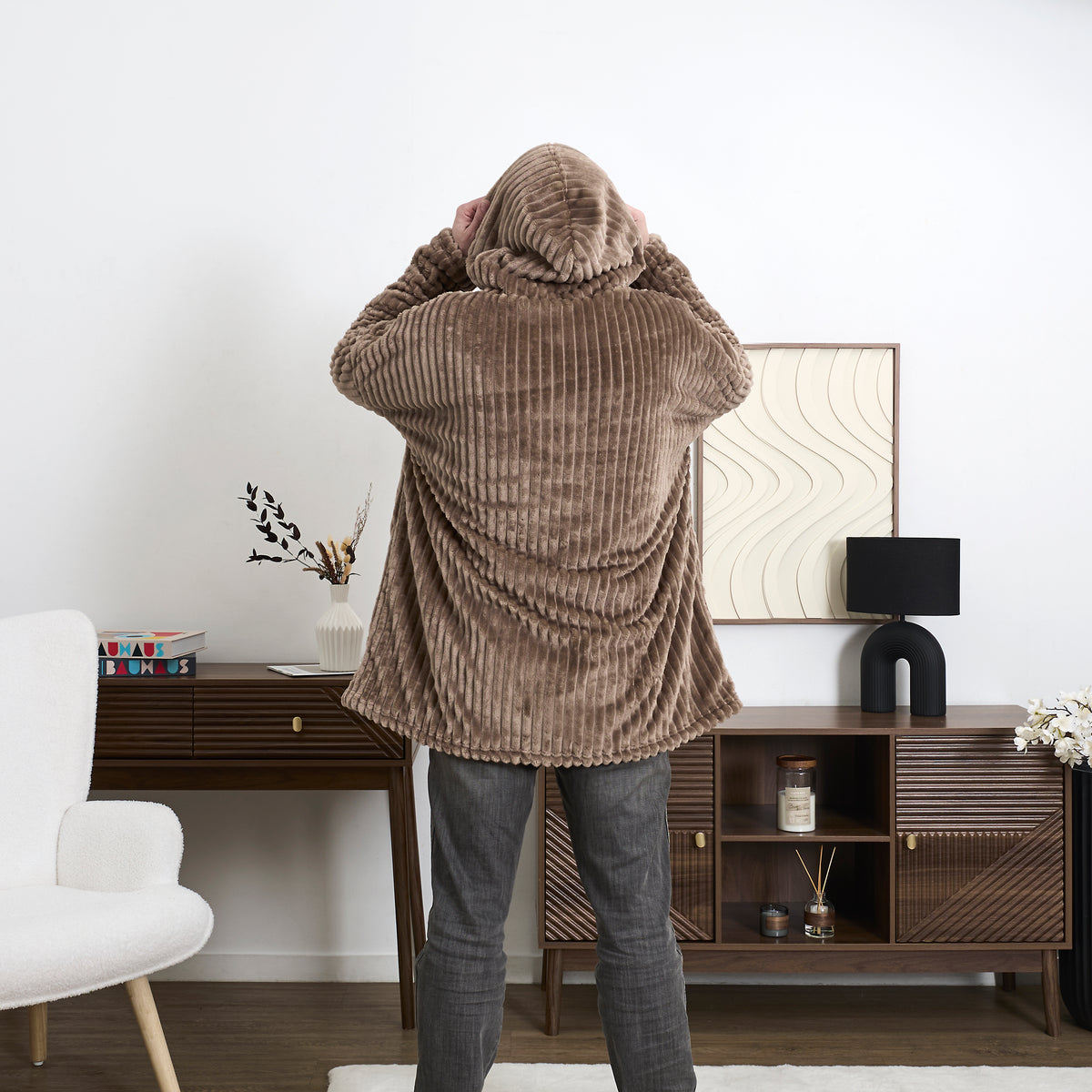 SWEAT XXL COCOON COTELE A CAPUCHE TAUPE