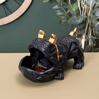 SCULPTURE CERAMIQUE BULLDOG NOIR VIDE POCHE