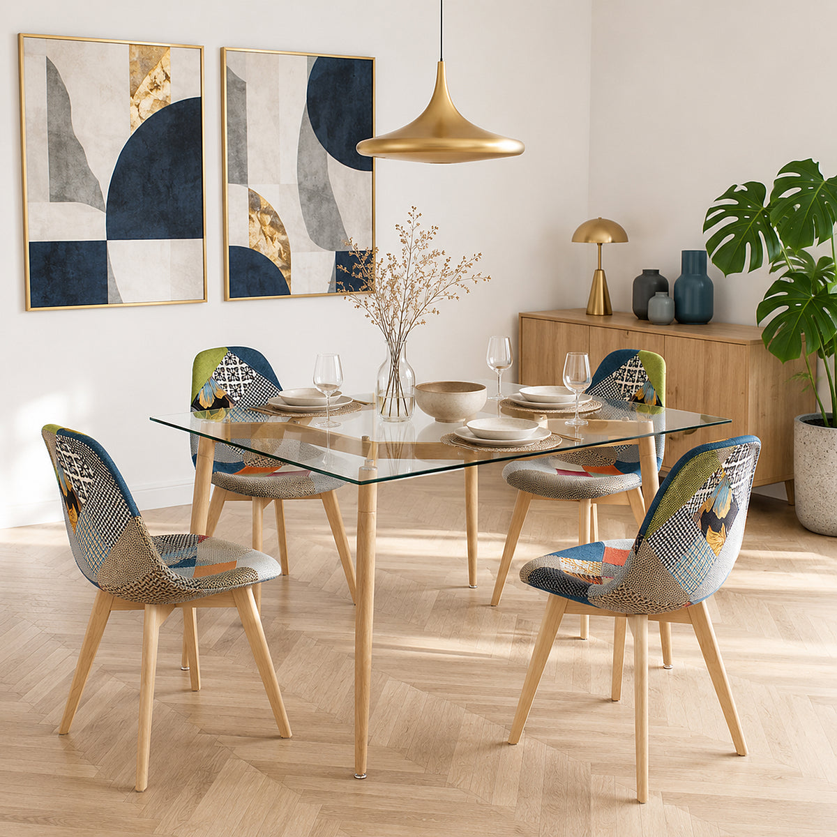CHAISE SCANDINAVE PATCHWORK - LOT DE 4