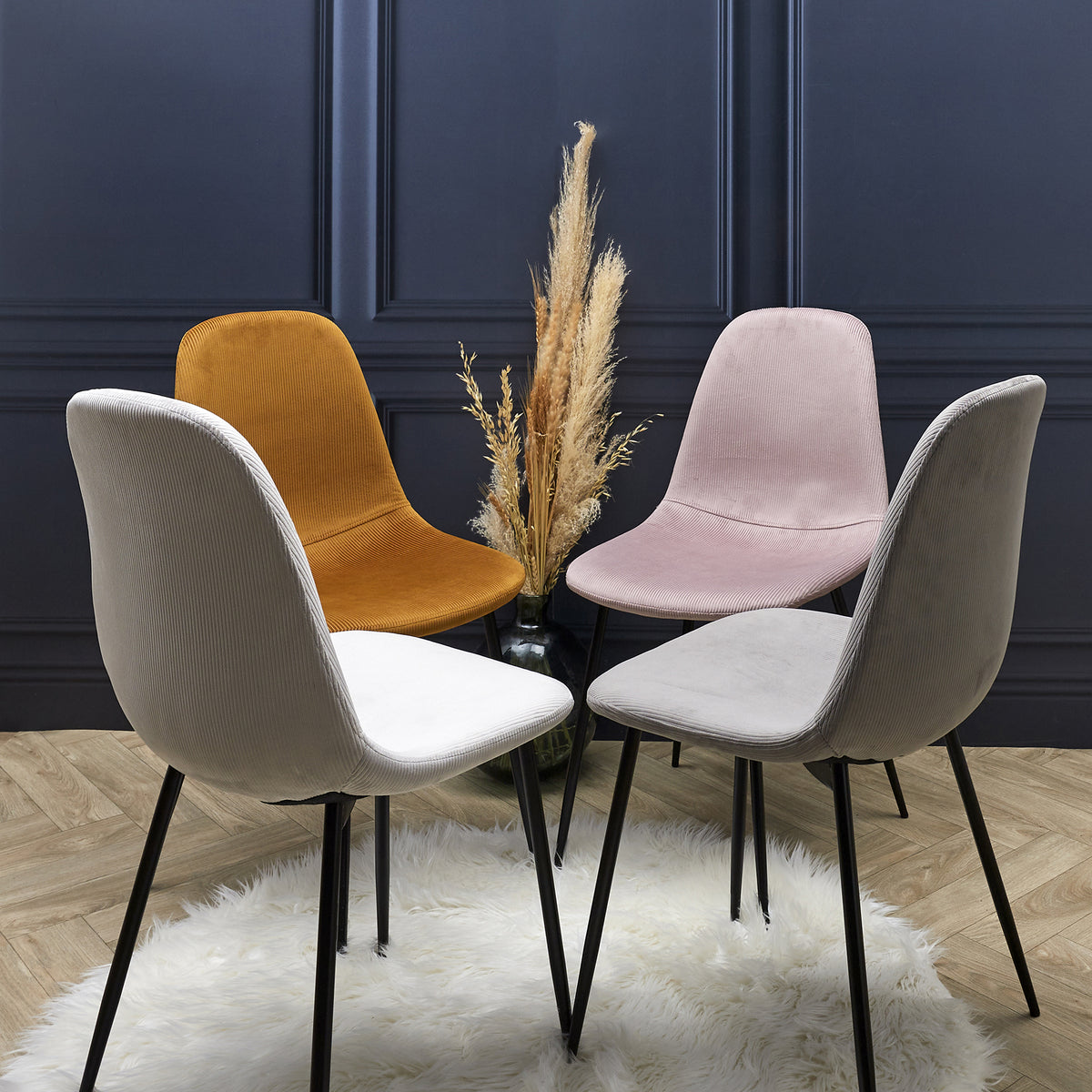 CHAISE VELOURS COTELE GIULIA GRIS - LOT DE 4