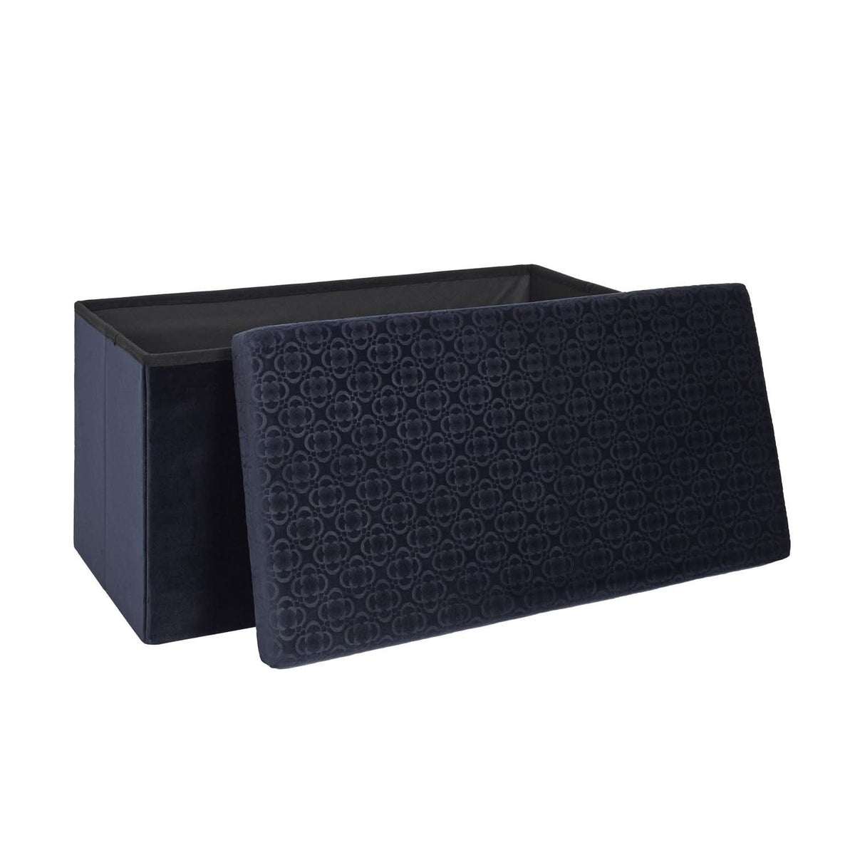 Home DEOC Factory HD7403 - Coffre Pouf Pliable Retro Bleu Nuit - Mobilier Assise Et Rangement Pour Entrée, Salon, Chambre