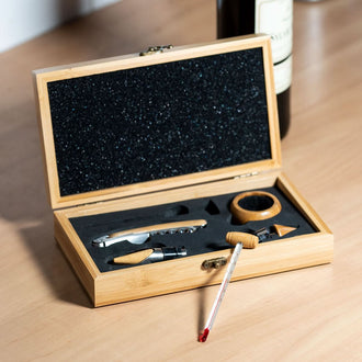 COFFRET FIBRE BOIS NATUREL DE SERVICE VIN 5 PCS