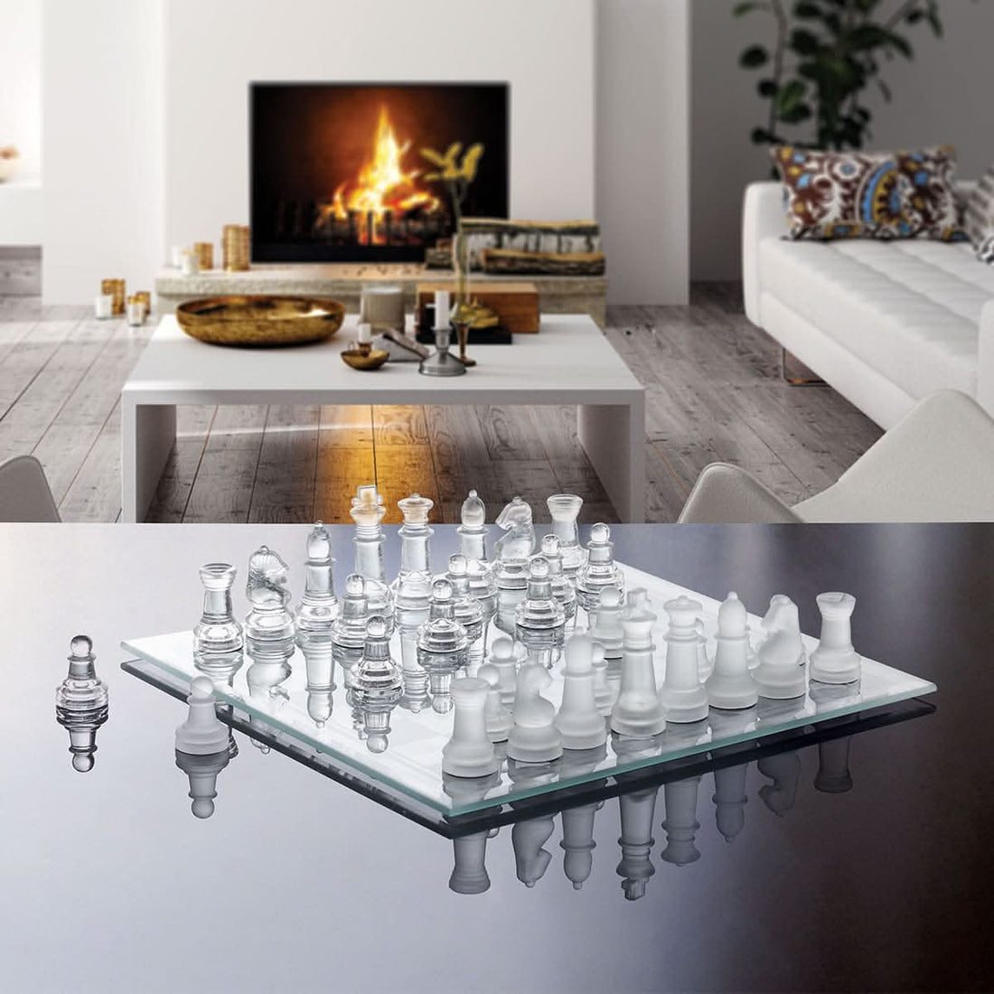 Jeu D'Échecs En Verre 25 Cm – Plateau Et Pièces – Cadeau Toutes Générations – Design Royal Anti-Bruit